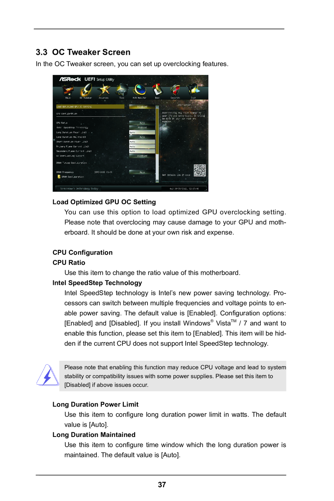 ASRock H61M-DG3/USB3 manual OC Tweaker Screen 