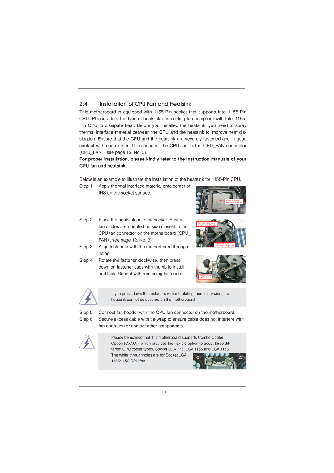 ASRock H61M-DGS manual Installation of CPU Fan and Heatsink 