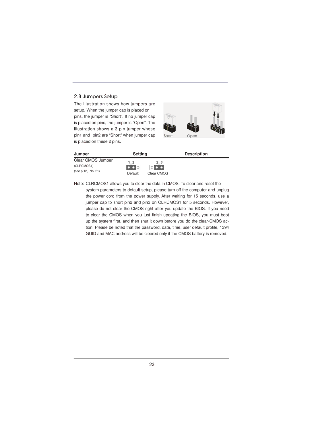 ASRock H61M-DGS manual Jumpers Setup, Description 