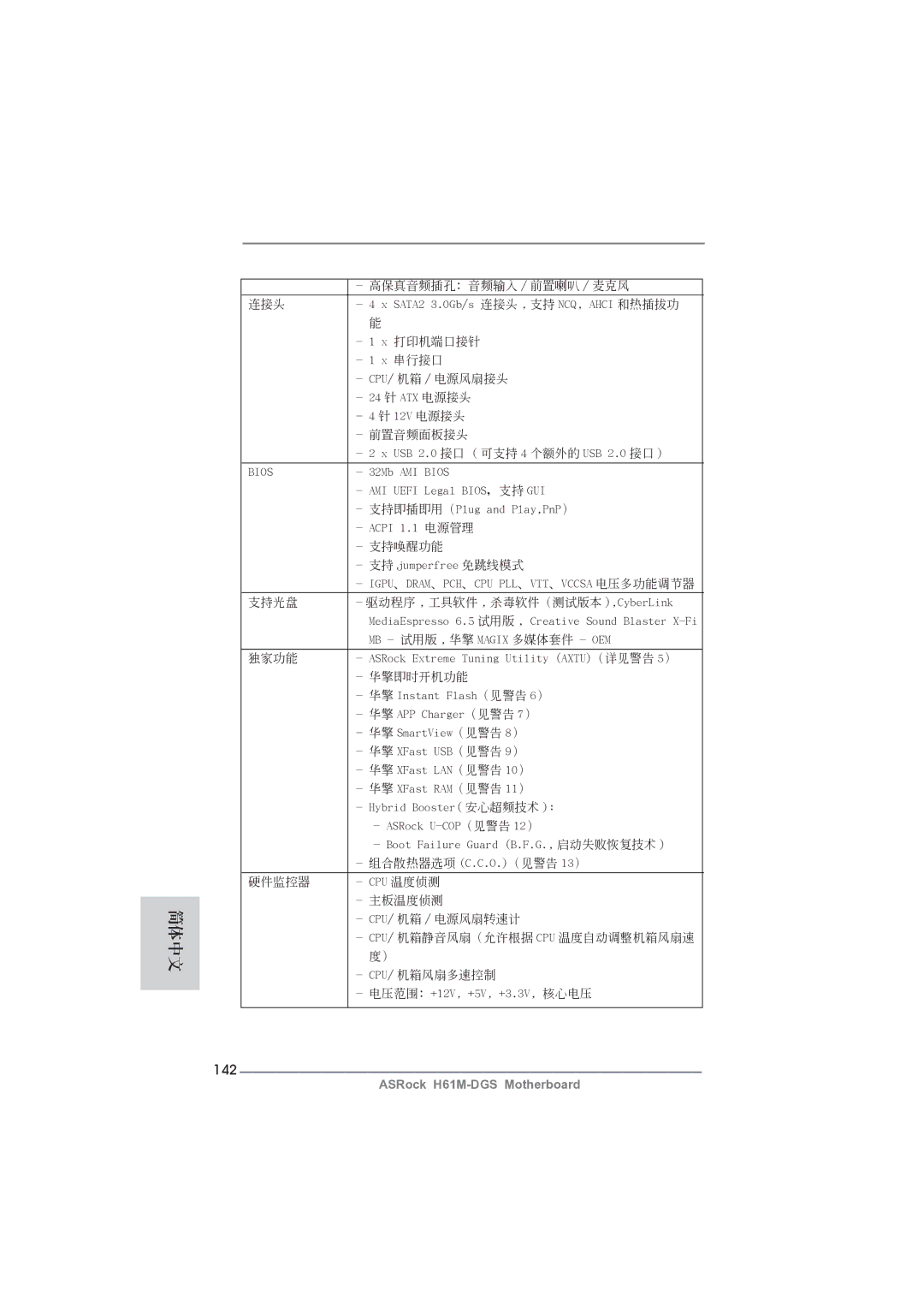 ASRock H61M-DGS manual 142, 前置音頻面板接頭 