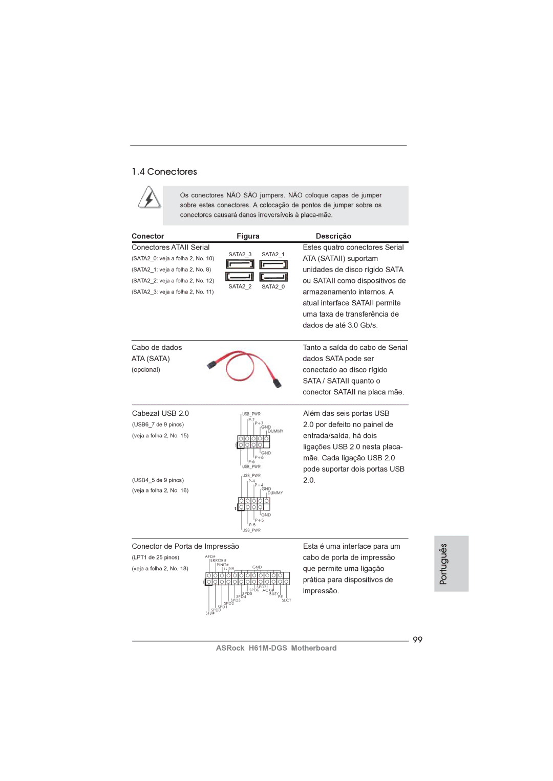 ASRock H61M-DGS manual Conectores 