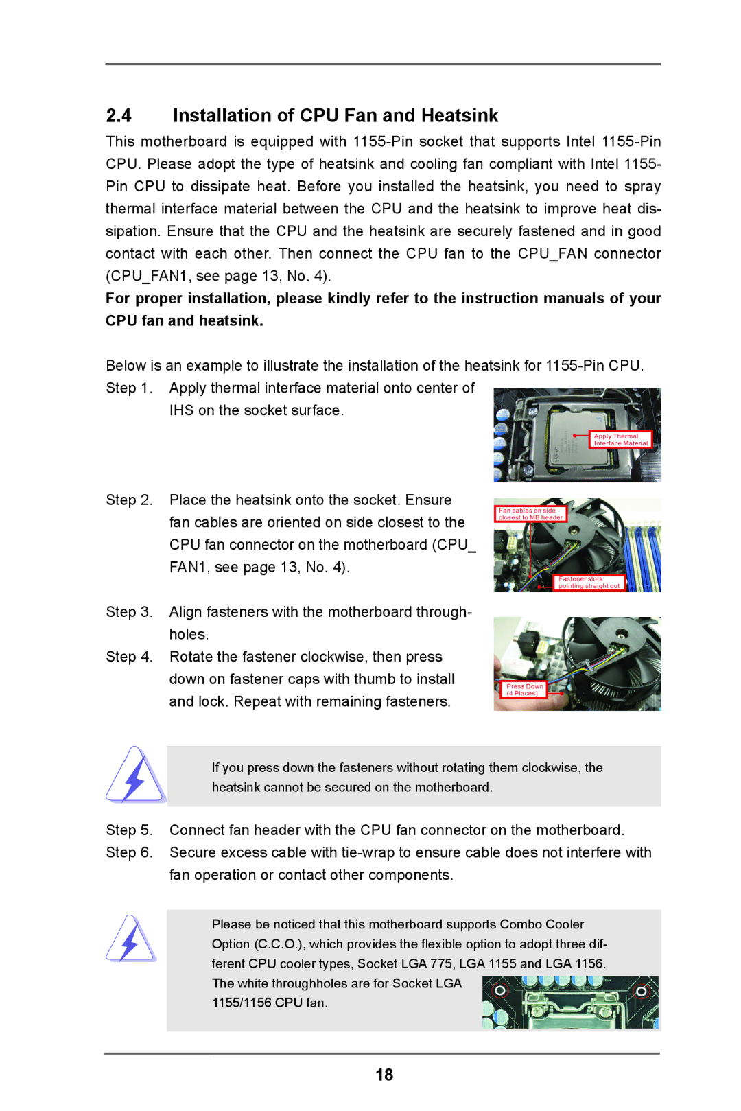 ASRock H61M-DP3 manual Installation of CPU Fan and Heatsink 