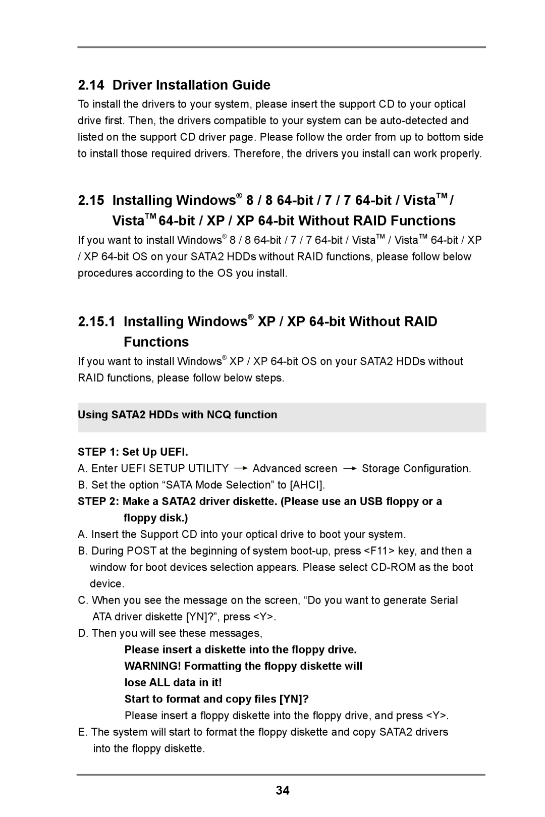 ASRock H61M-DP3 manual Driver Installation Guide, Installing Windows XP / XP 64-bit Without RAID Functions 