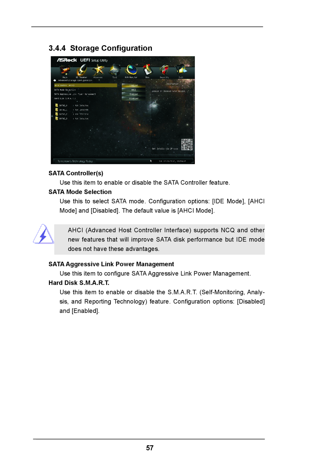 ASRock H61M-DP3 manual Storage Configuration, Sata Controllers, Sata Mode Selection, Sata Aggressive Link Power Management 