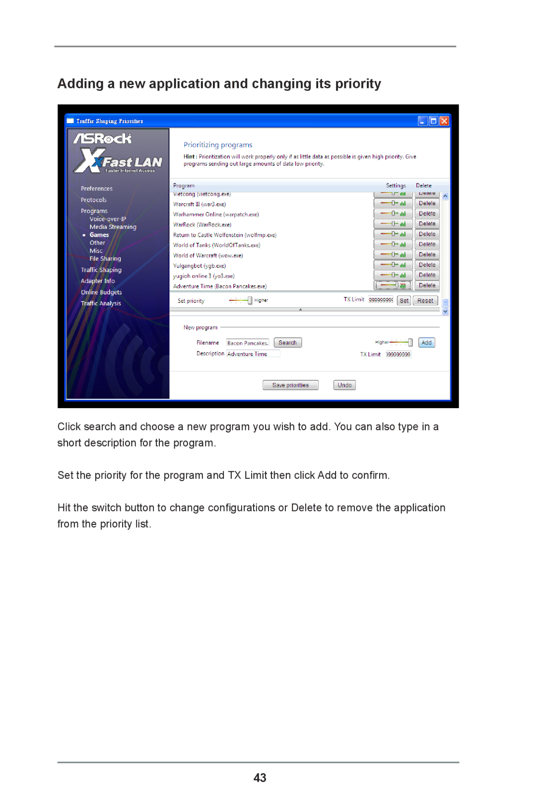 ASRock H61M-DPS manual Adding a new application and changing its priority 