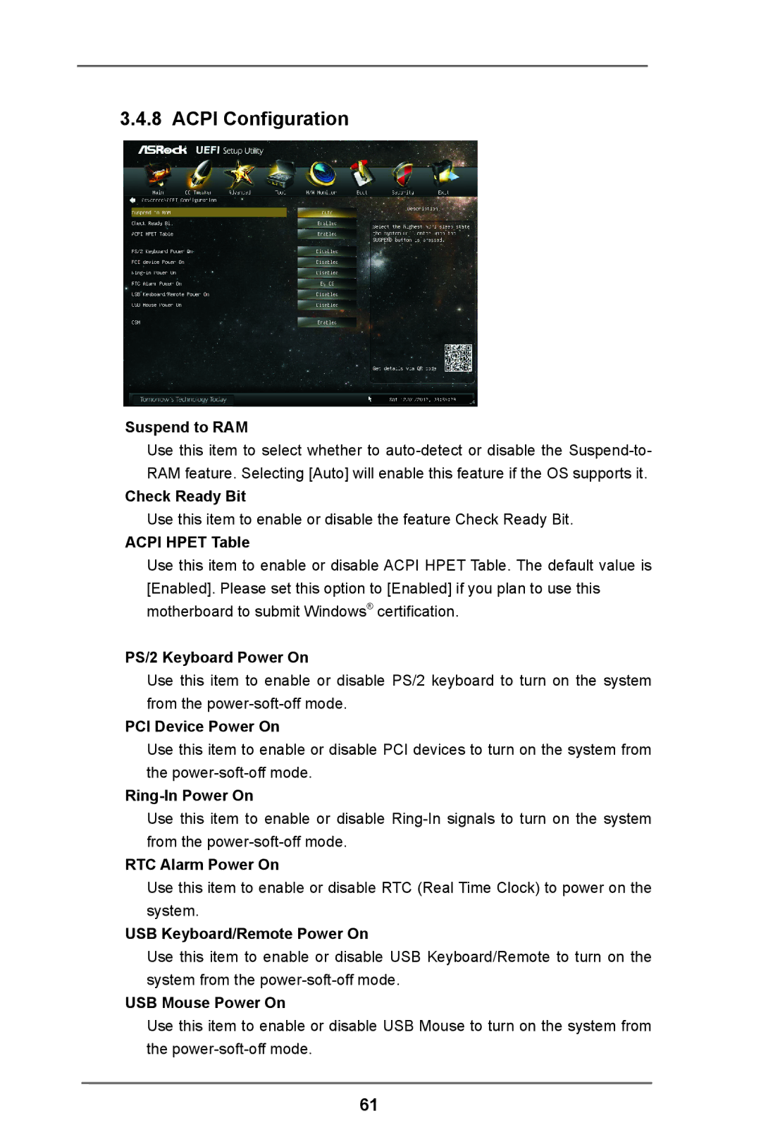 ASRock H61M-DPS manual Acpi Configuration 