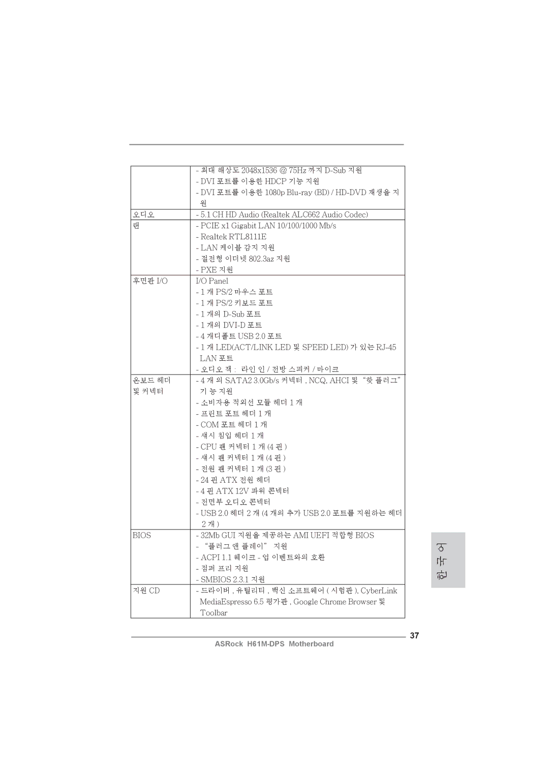 ASRock H61M-DPS manual DVI 포트를 이용한 Hdcp 기능 지원 