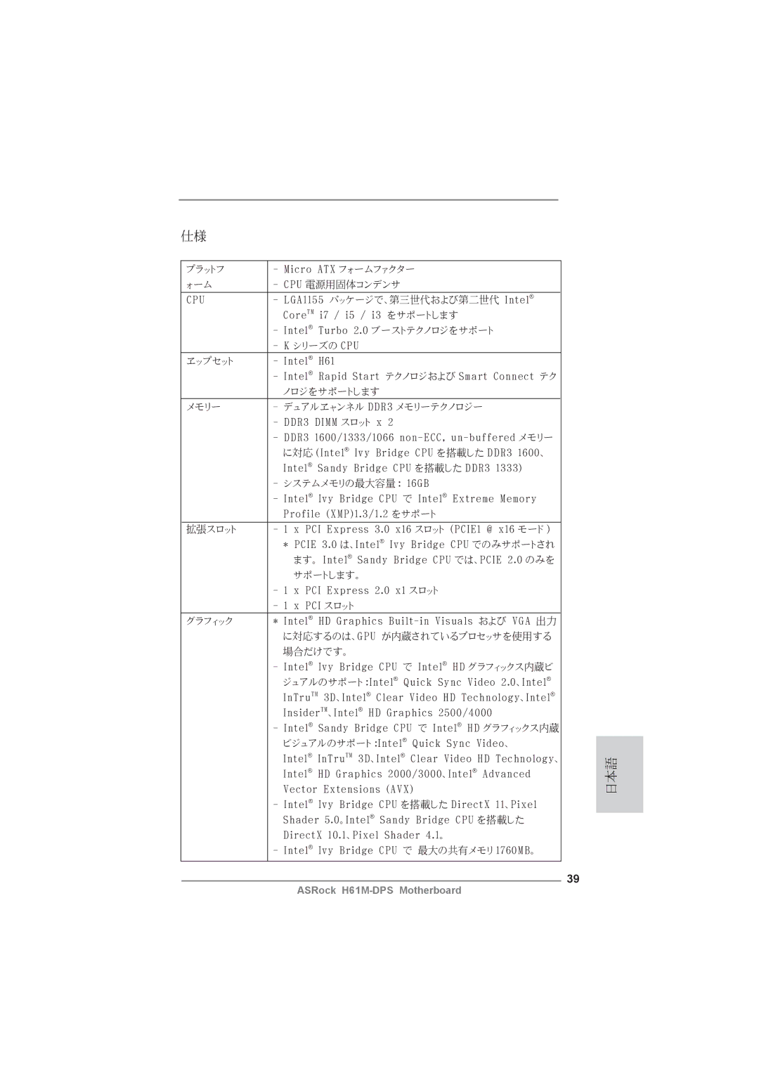 ASRock H61M-DPS manual 日本語 