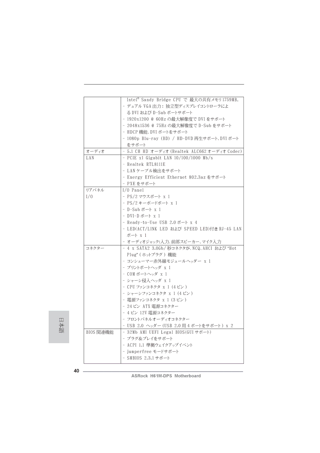 ASRock H61M-DPS manual デュアル Vga 出力 独立型ディスプレイコントローラによ 