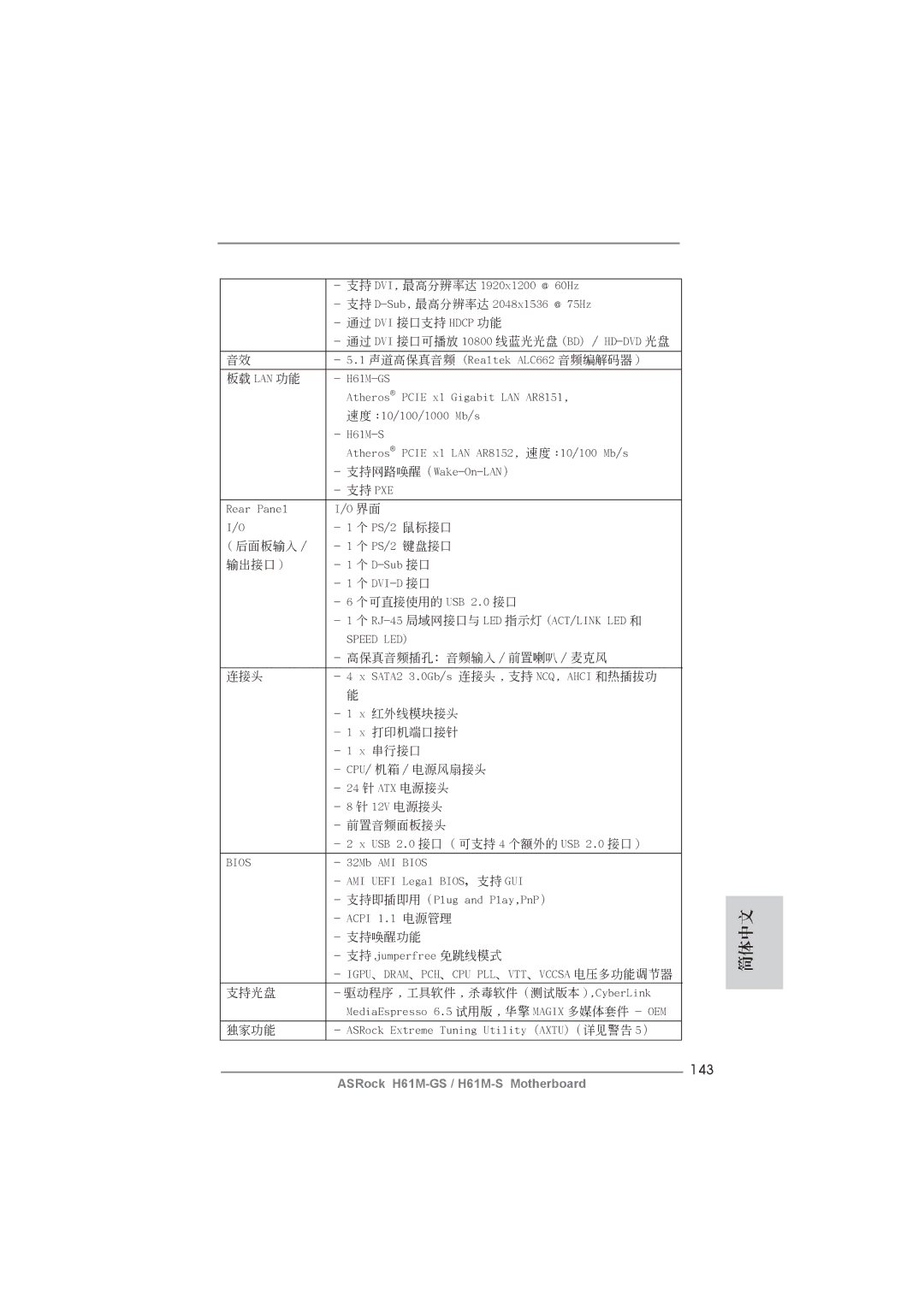 ASRock H61M-GS manual 143, 板載 Lan 功能 