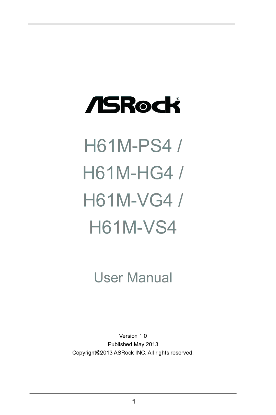 ASRock manual H61M-PS4 / H61M-HG4 / H61M-VG4 / H61M-VS4 