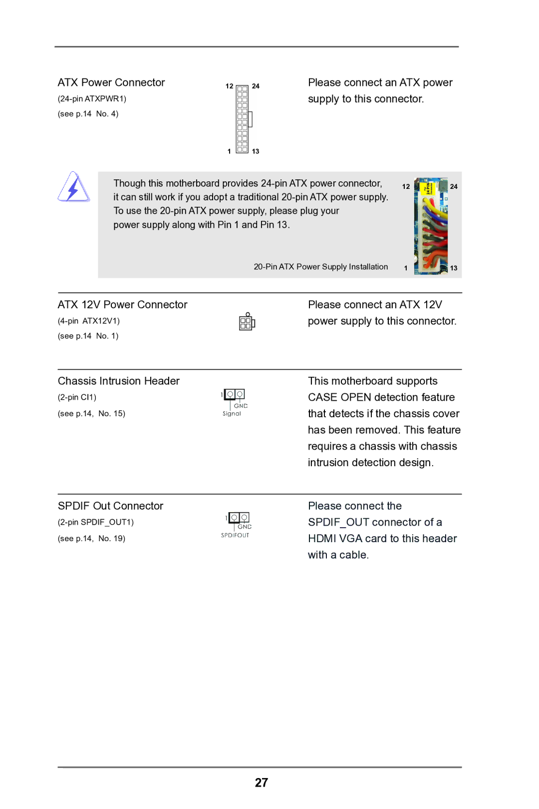 ASRock H61M-HG4 manual ATX Power Connector, Please connect an ATX power supply to this connector 