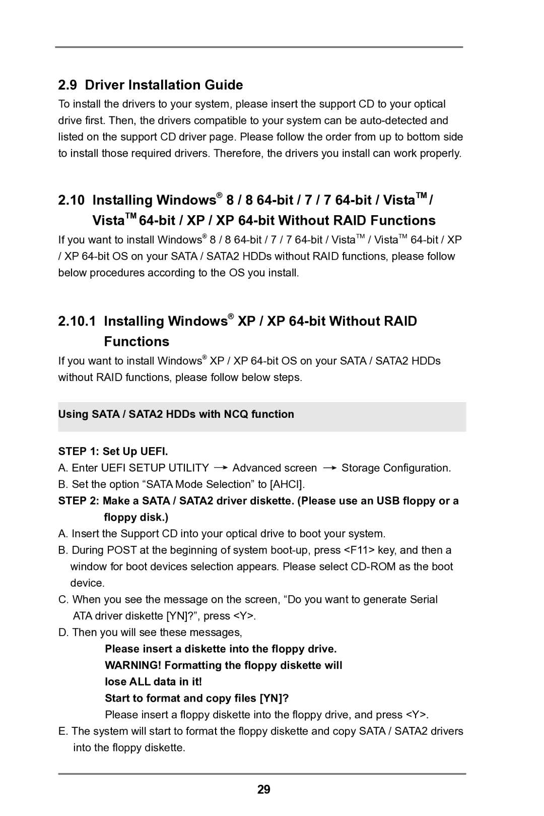 ASRock H61M-HG4 manual Driver Installation Guide, Installing Windows XP / XP 64-bit Without RAID Functions 