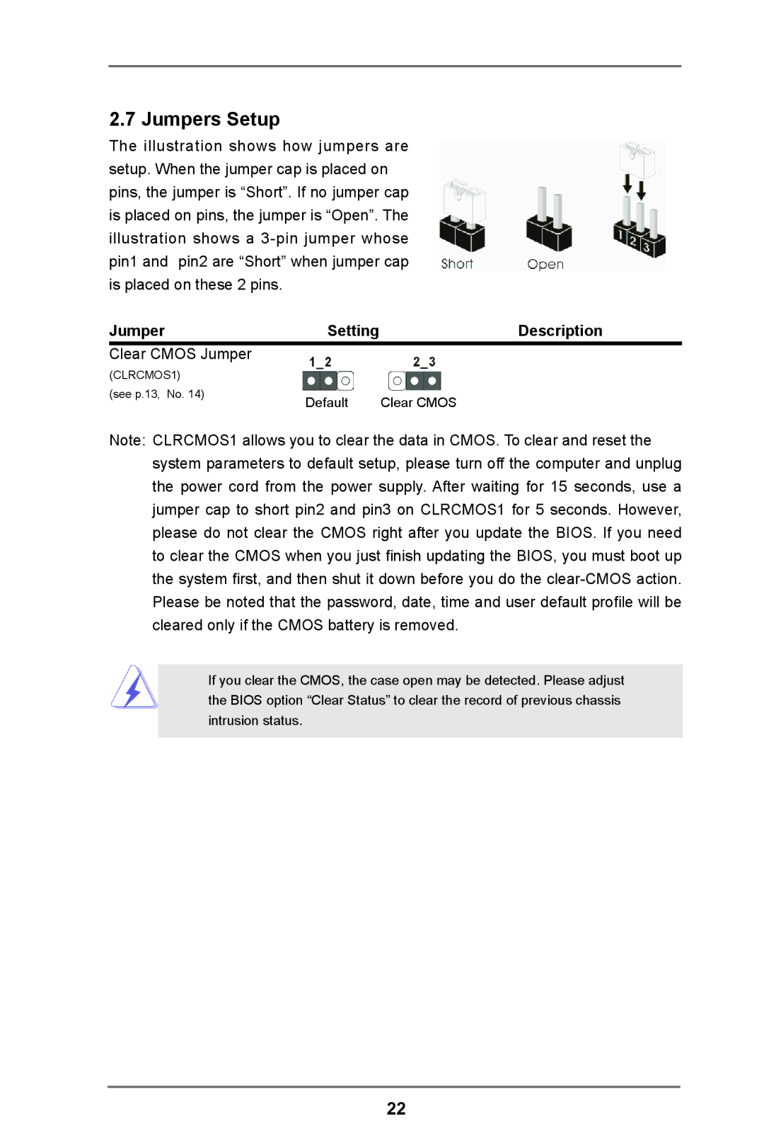 ASRock H61M-HP4 manual Jumpers Setup, Description 