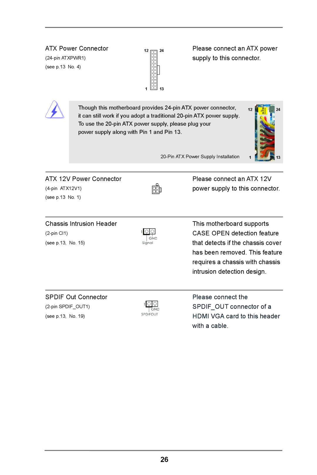 ASRock H61M-HP4 manual ATX Power Connector, Please connect an ATX power supply to this connector 