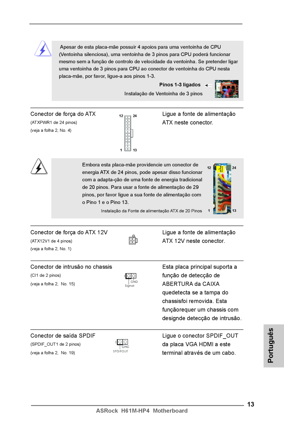 ASRock H61M-HP4 manual Conector de força do ATX, ATX neste conector 