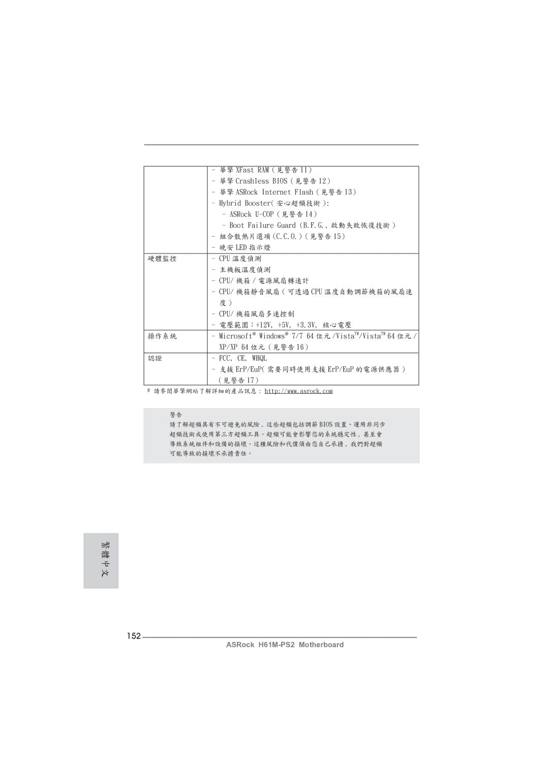 ASRock H61M-PS2 manual 152 