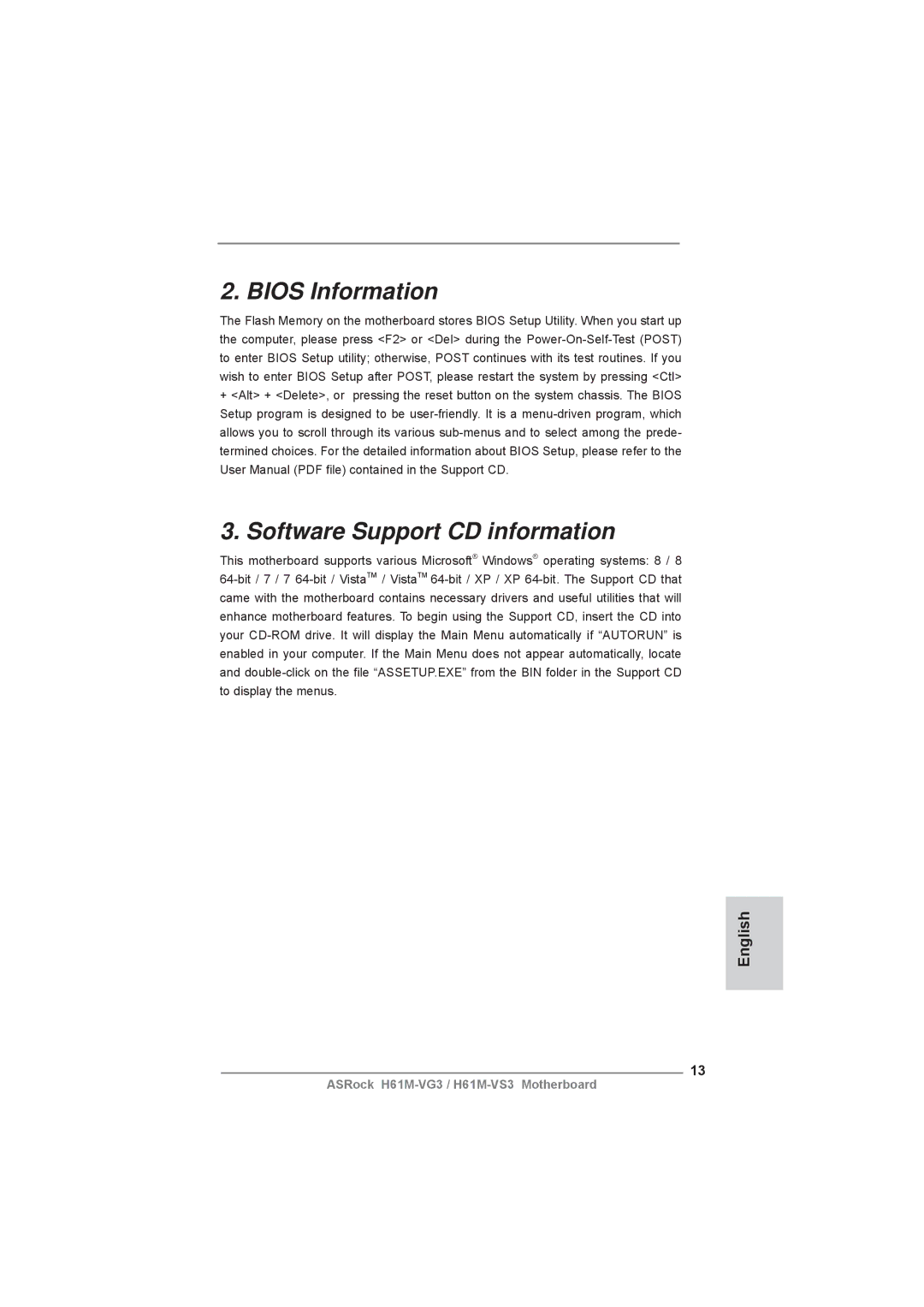 ASRock H61M-VG3 manual Bios Information 