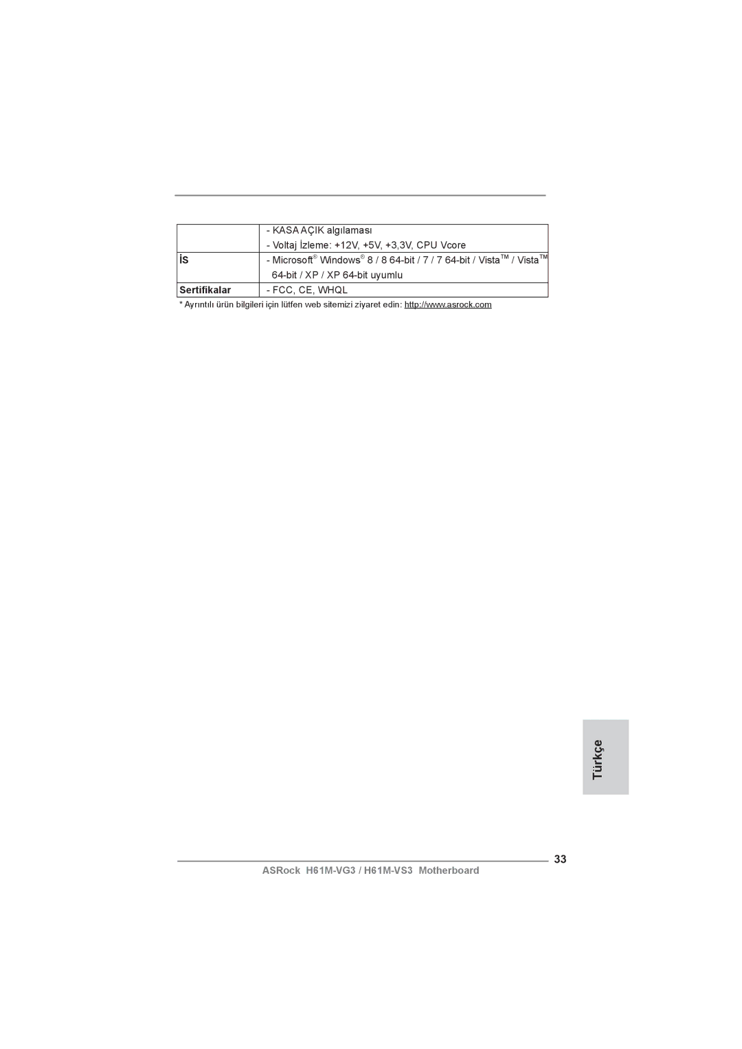 ASRock H61M-VG3 manual Sertiﬁkalar 