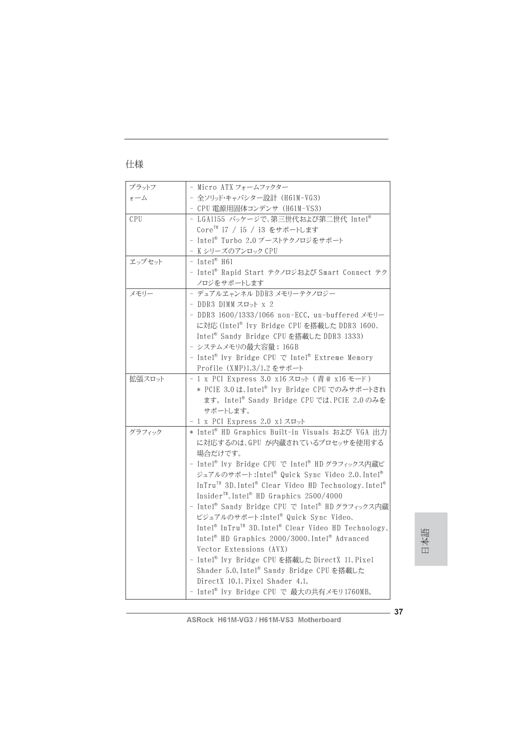 ASRock H61M-VG3 manual 日本語 