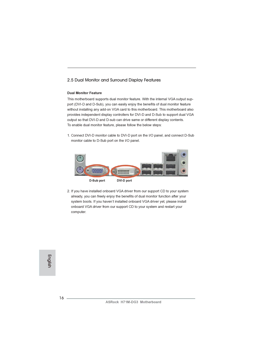 ASRock H71M-DG3 manual Dual Monitor and Surround Display Features, Dual Monitor Feature 