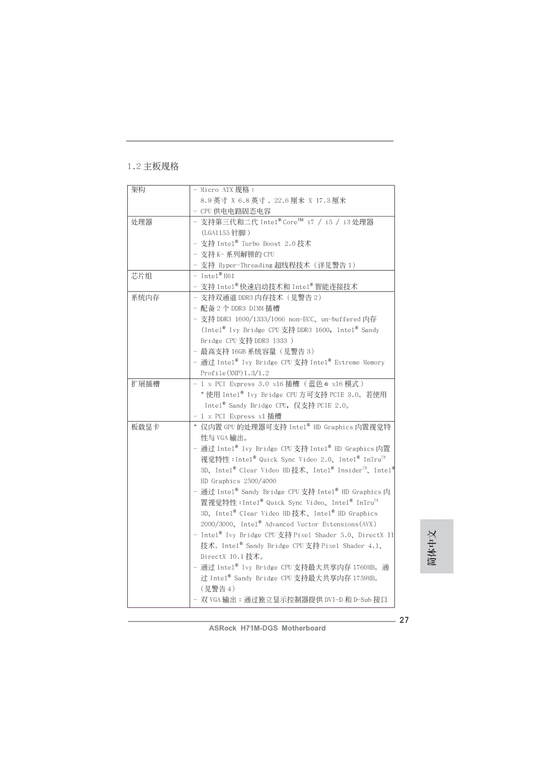 ASRock H71M-DGS manual 主板規格 