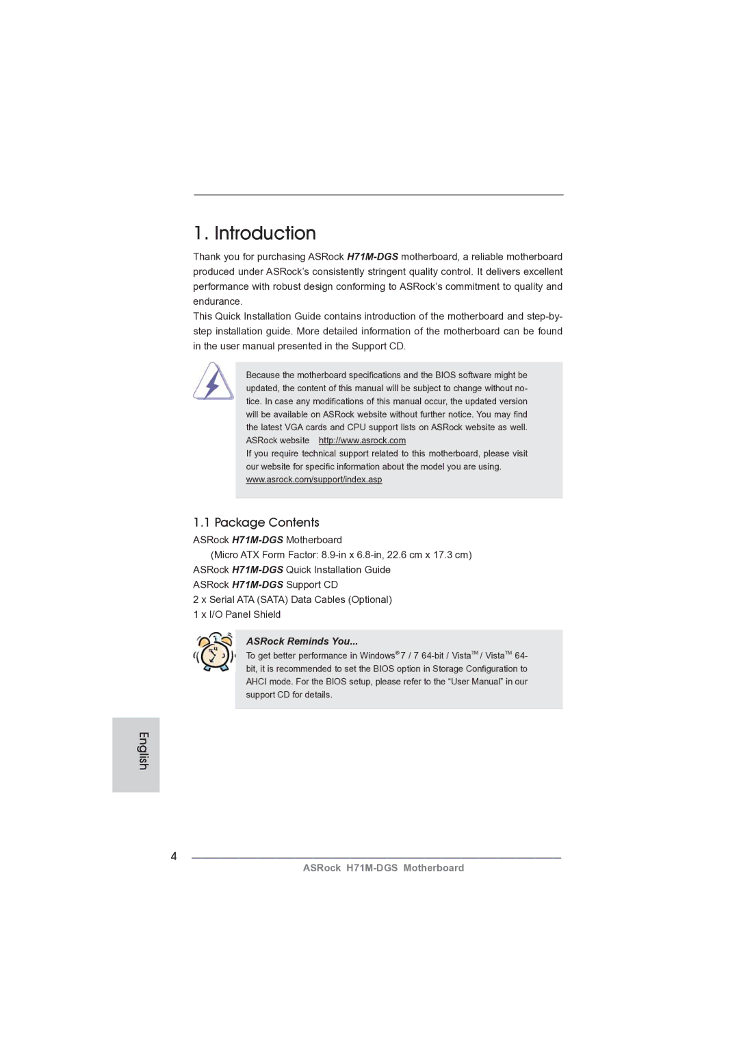 ASRock H71M-DGS manual Introduction, Package Contents 