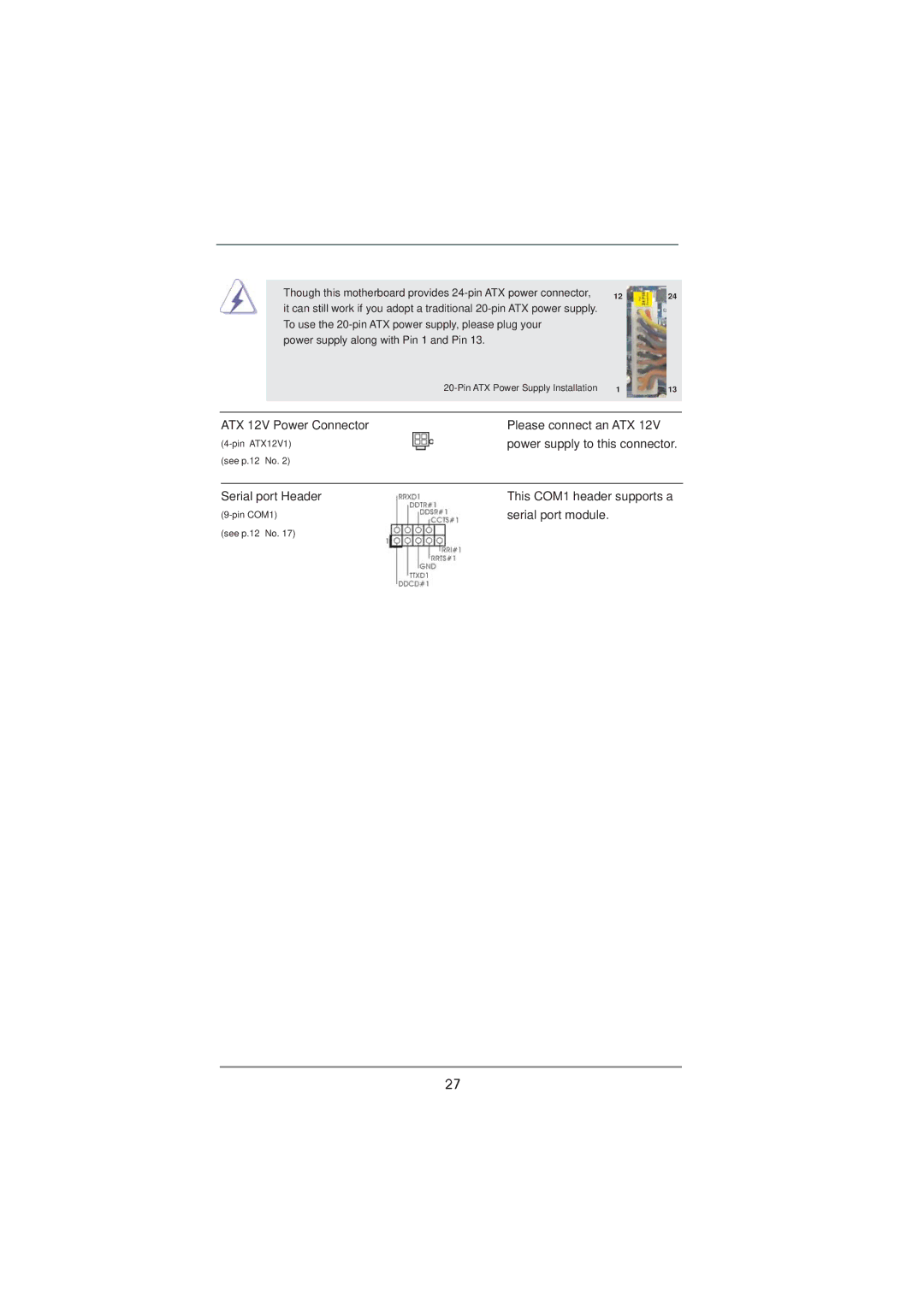 ASRock H71M-DGS manual ATX 12V Power Connector Please connect an ATX 