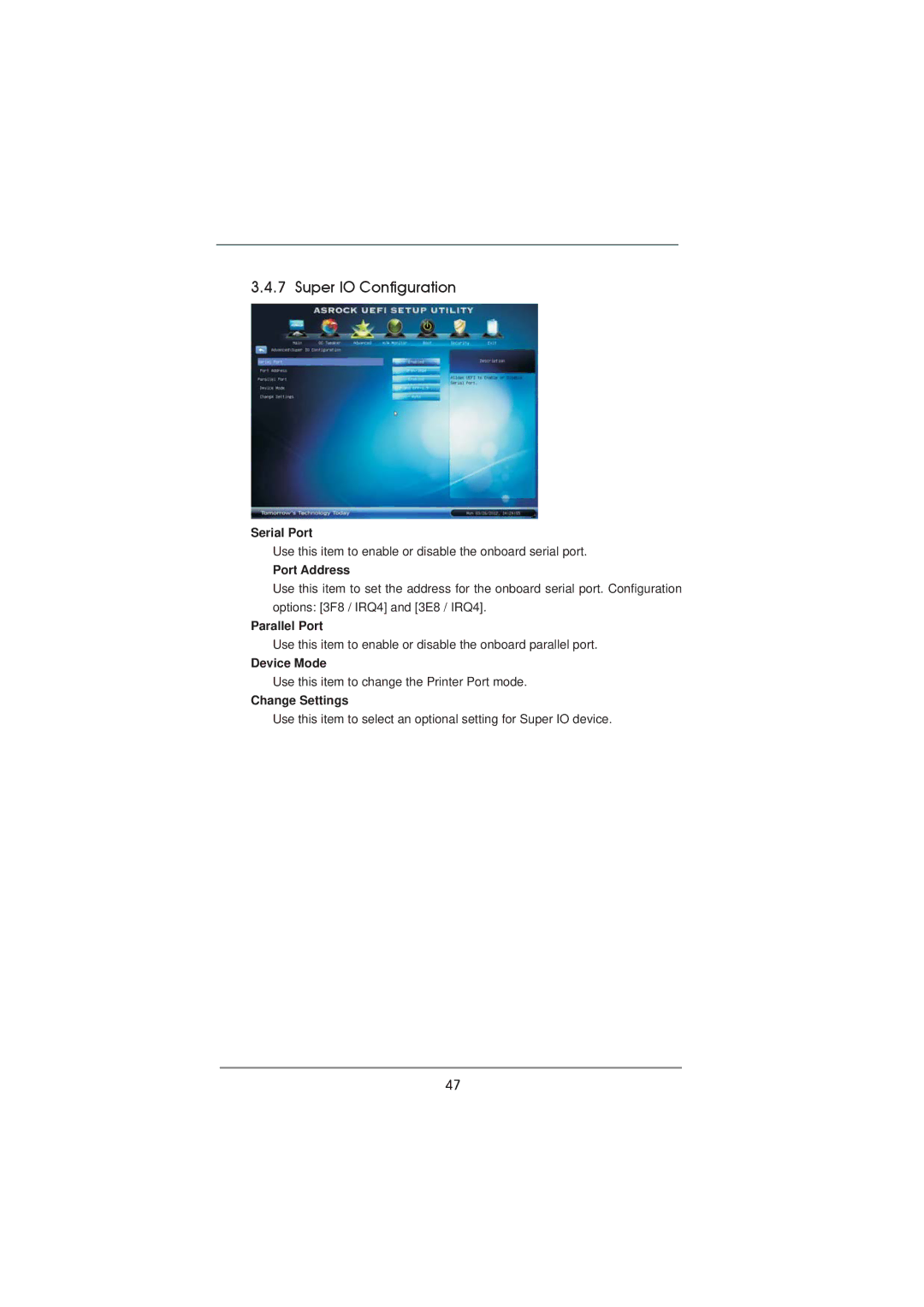 ASRock H71M-DGS manual Super IO Configuration 