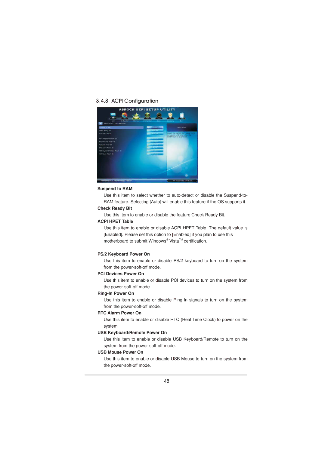 ASRock H71M-DGS manual Acpi Configuration 