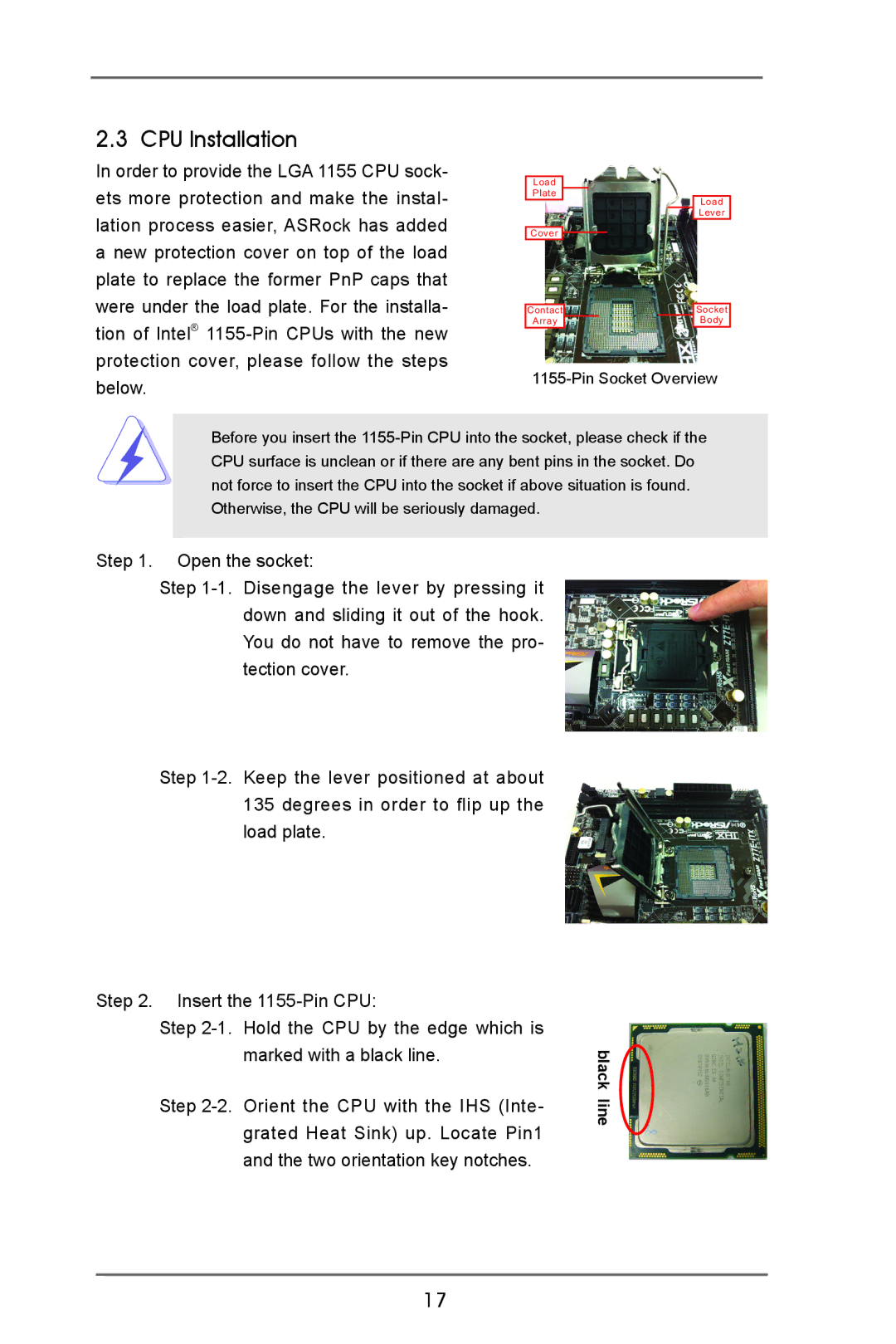 ASRock H77 Pro4-M manual CPU Installation 