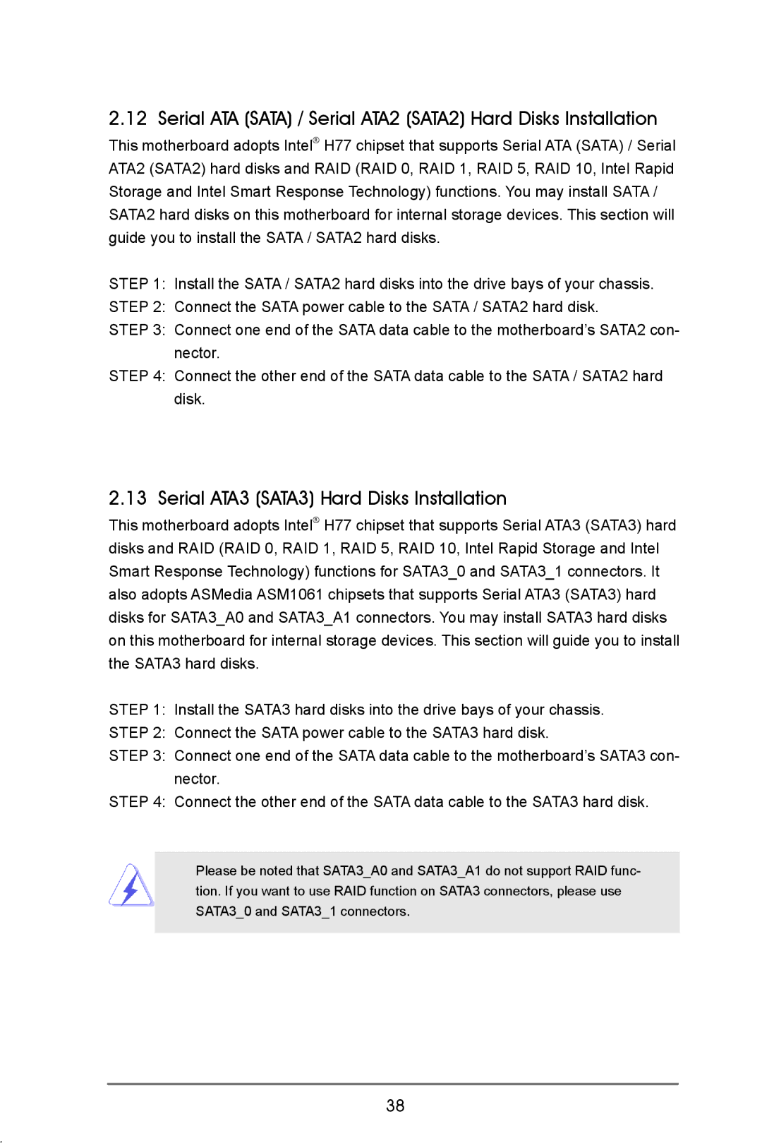 ASRock H77 Pro4-M Serial ATA Sata / Serial ATA2 SATA2 Hard Disks Installation, Serial ATA3 SATA3 Hard Disks Installation 