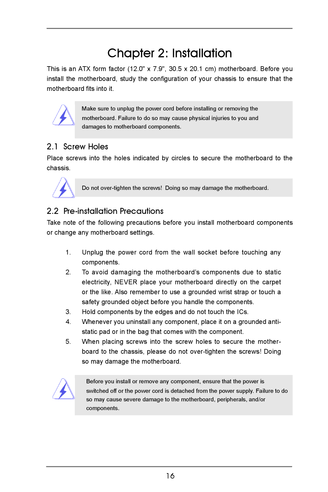 ASRock H77 Pro4/MVP manual Screw Holes, Pre-installation Precautions 