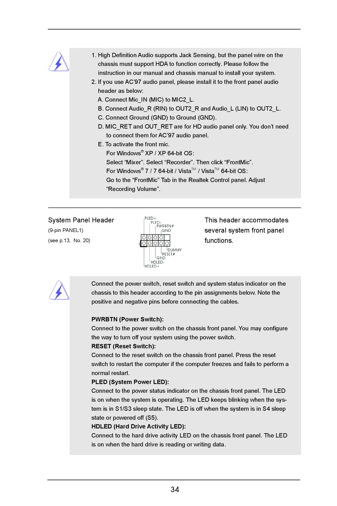 ASRock H77 Pro4/MVP manual System Panel Header 