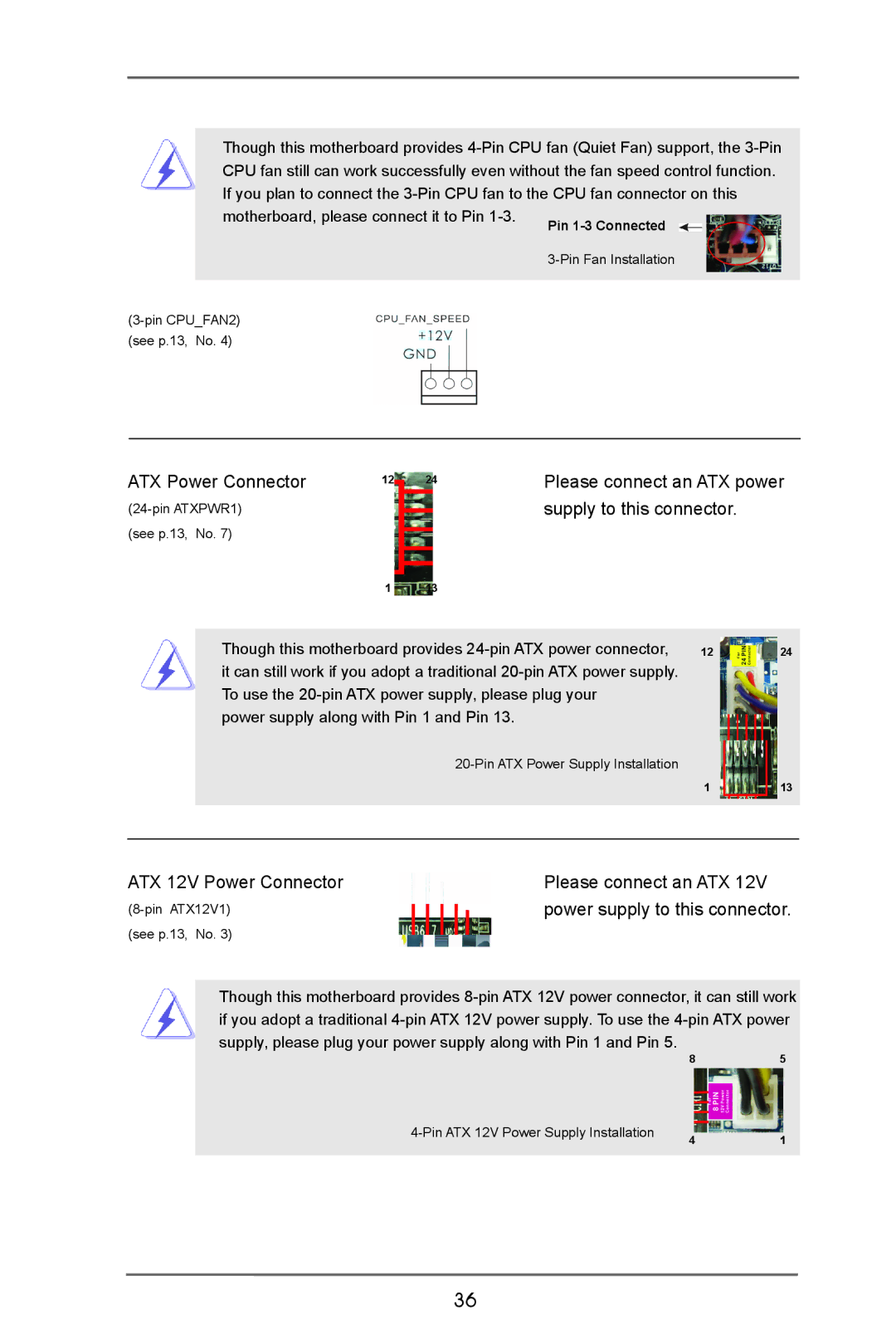 ASRock H77 Pro4/MVP manual ATX Power Connector, ATX 12V Power Connector Please connect an ATX 