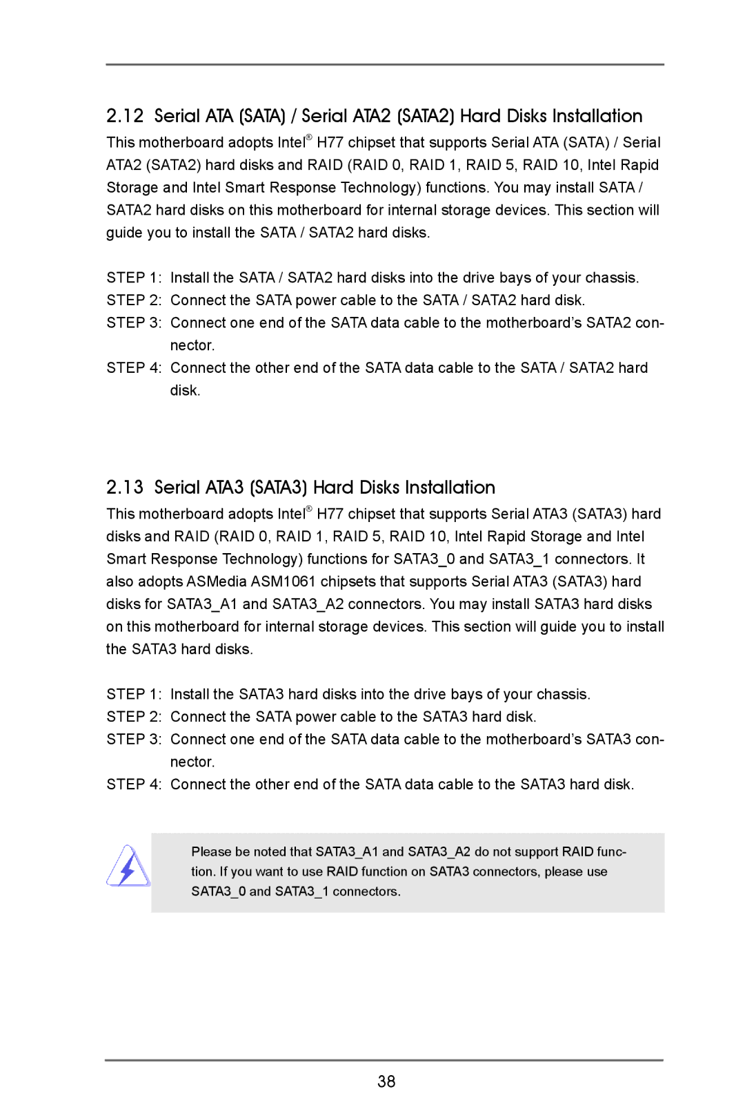 ASRock H77 Pro4/MVP Serial ATA Sata / Serial ATA2 SATA2 Hard Disks Installation, Serial ATA3 SATA3 Hard Disks Installation 