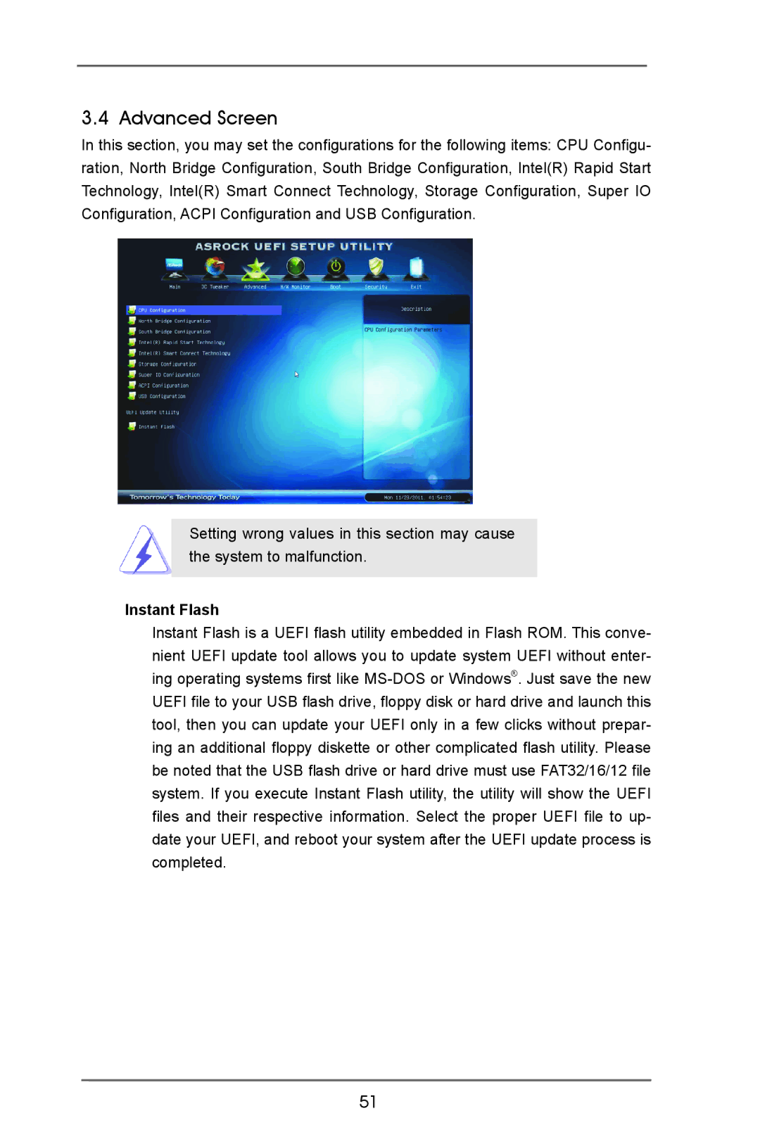ASRock H77 Pro4/MVP manual Advanced Screen, Instant Flash 