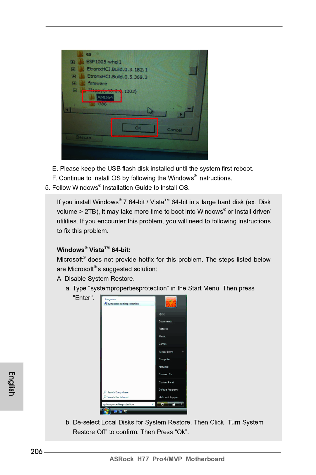 ASRock H77 Pro4/MVP manual 206, Windows VistaTM 64-bit 