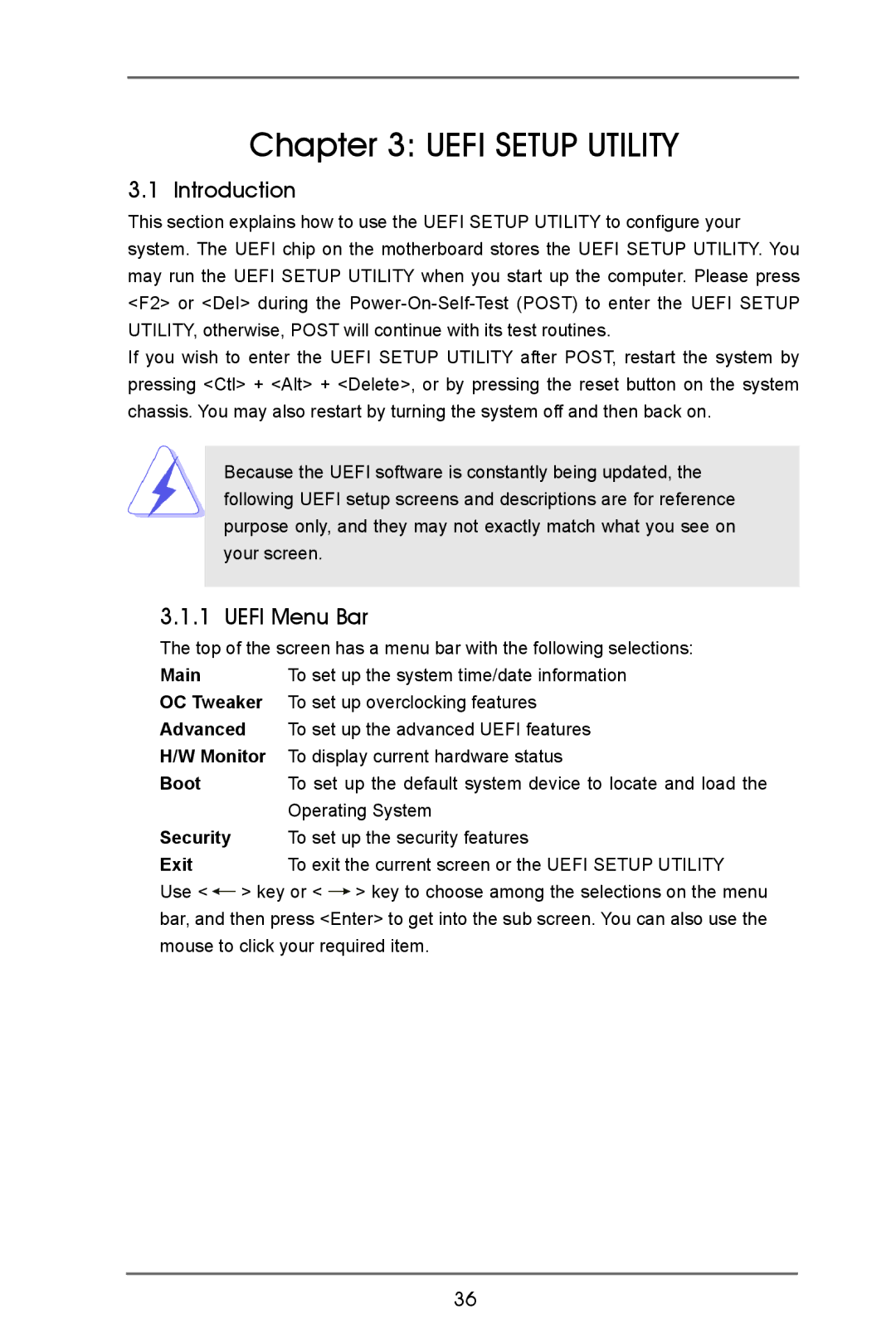 ASRock H77M-ITX manual Introduction, Uefi Menu Bar 