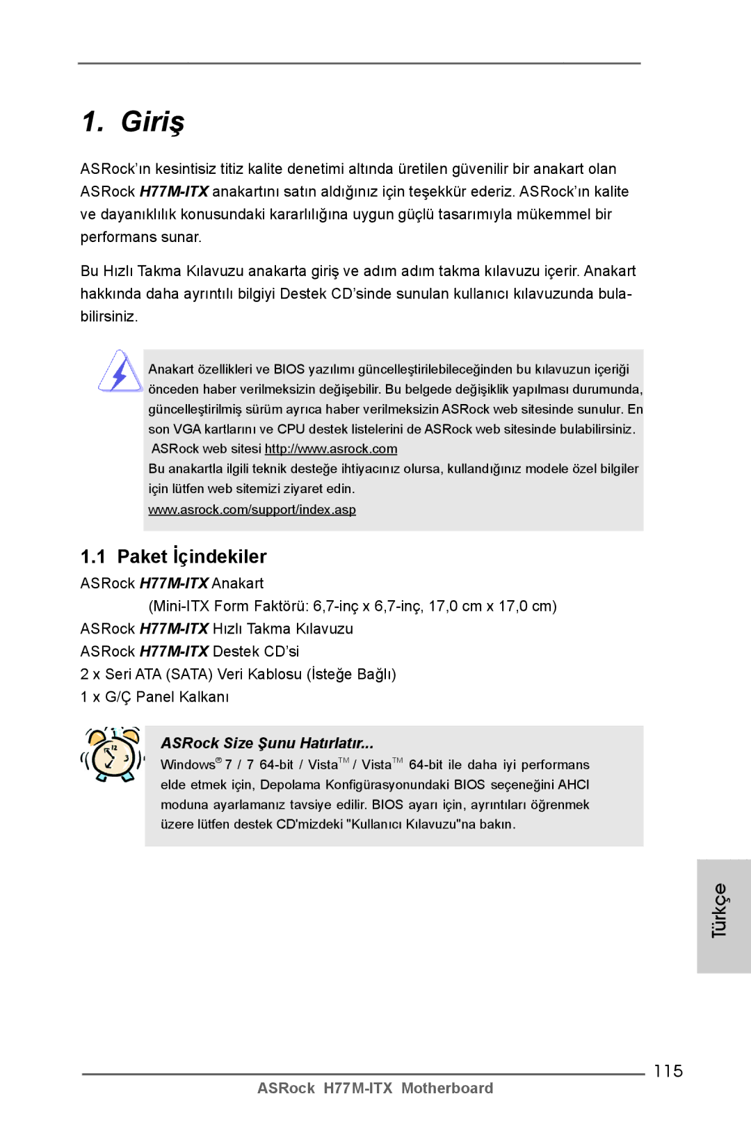 ASRock H77M-ITX manual Türkçe, 115 