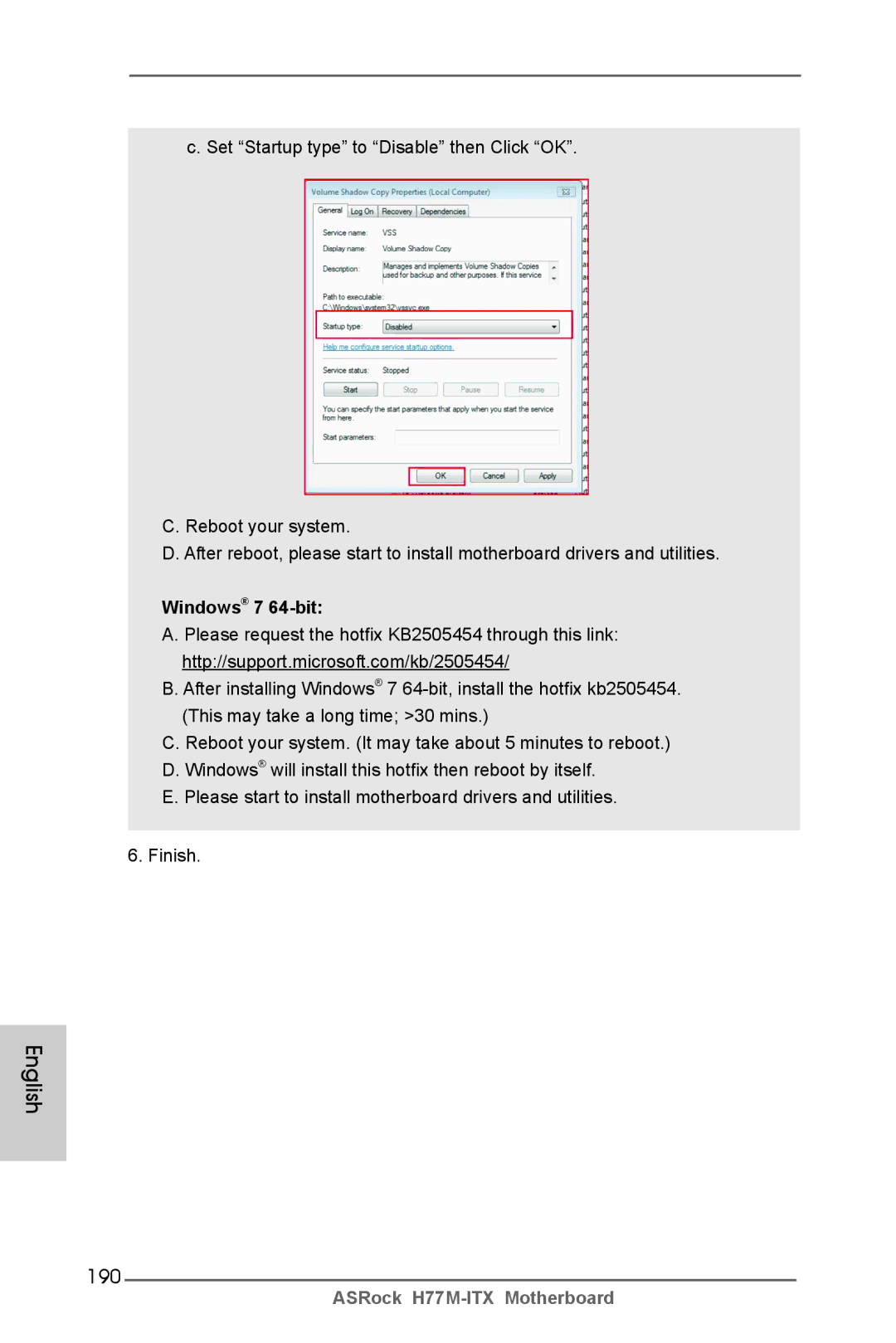 ASRock H77M-ITX manual 190, Windows 7 64-bit 