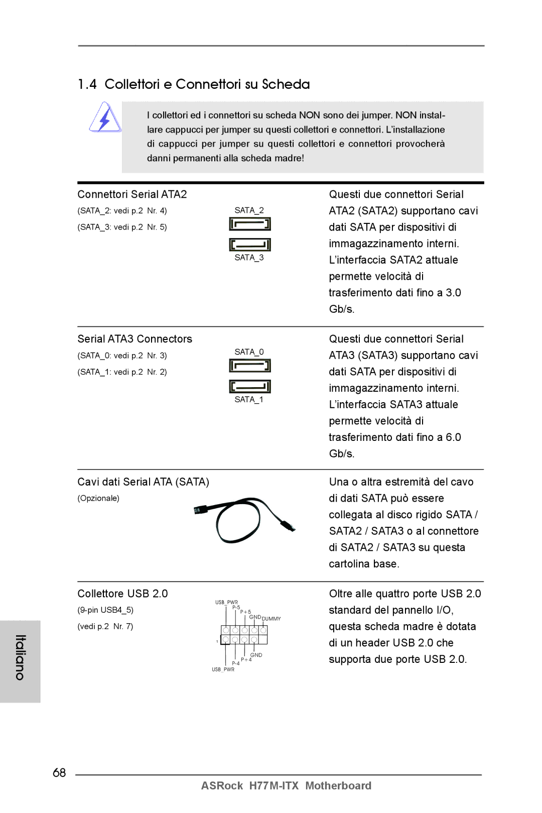 ASRock H77M-ITX manual Collettori e Connettori su Scheda 
