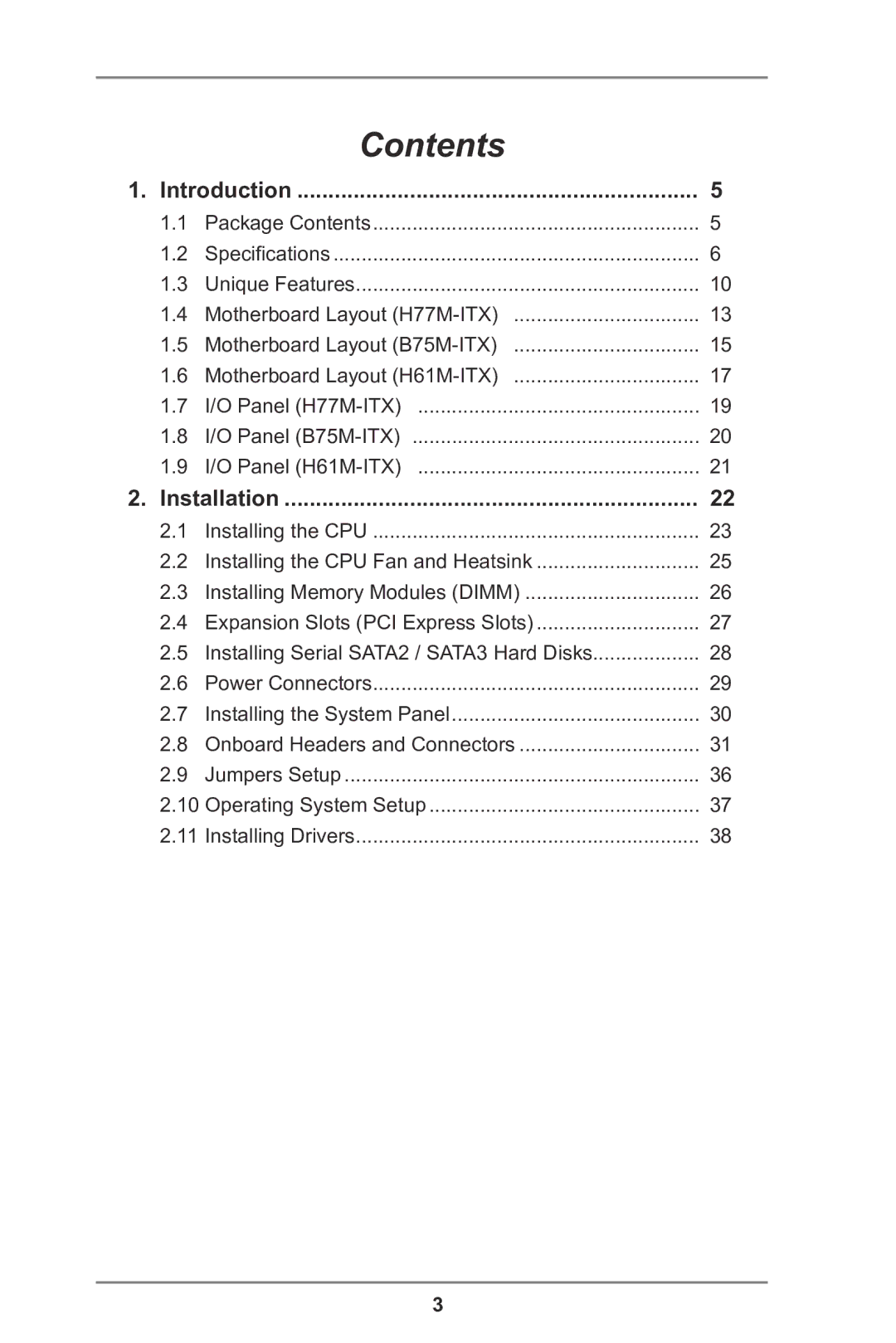 ASRock H77TM-ITX manual Contents 