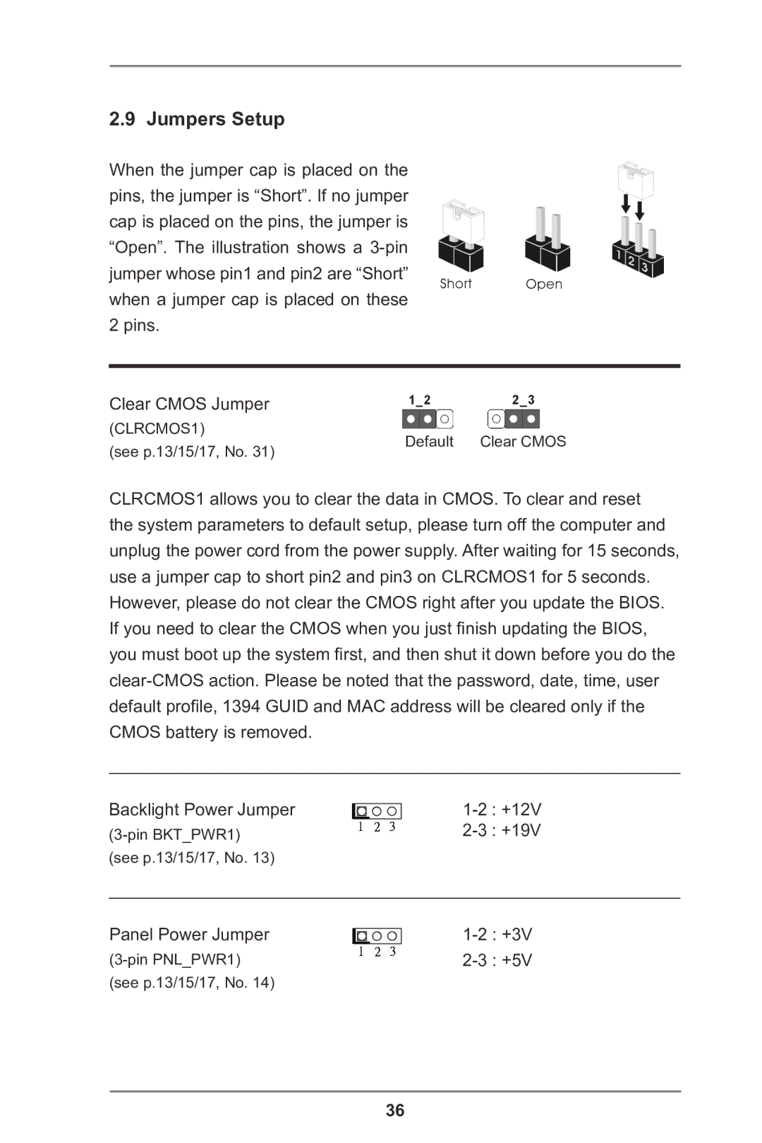 ASRock H77TM-ITX manual Jumpers Setup 