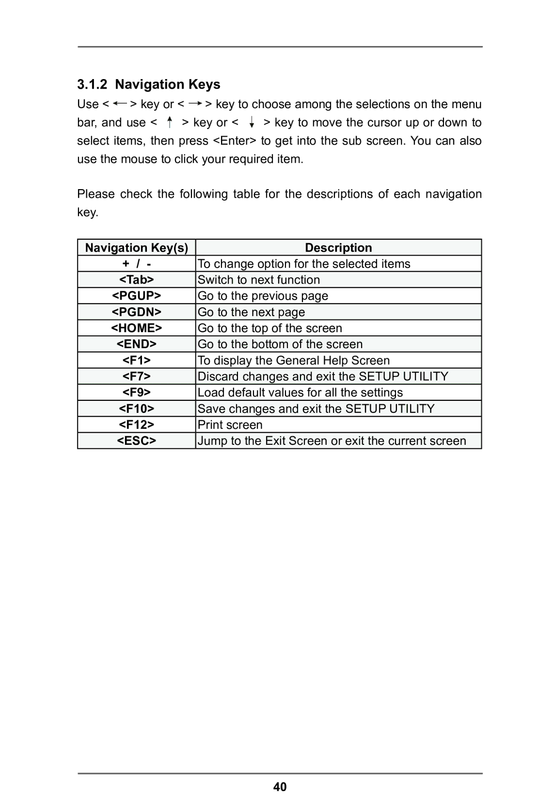 ASRock H77TM-ITX manual Navigation Keys 