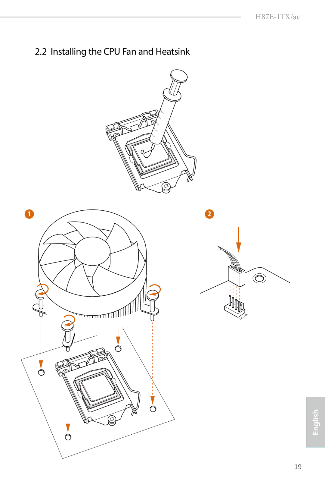 ASRock H87E-ITX/ac manual Installing the CPU Fan and Heatsink 