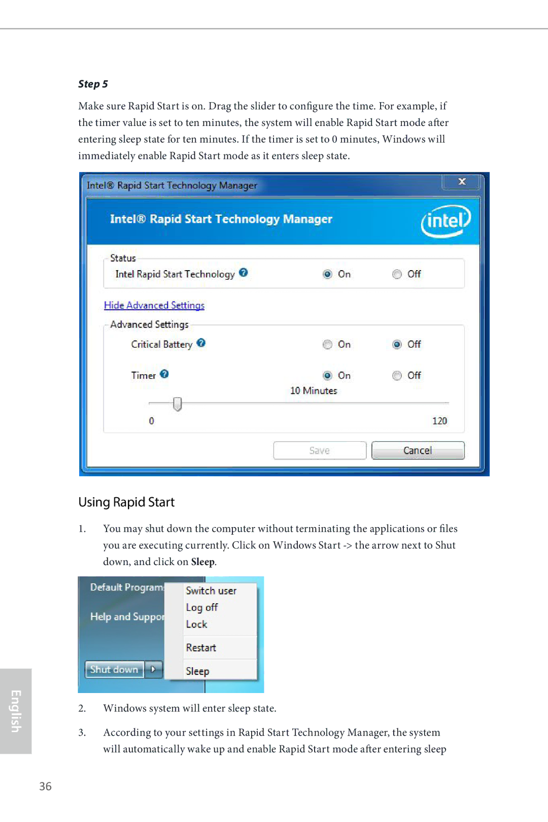 ASRock H87E-ITX/ac manual Using Rapid Start 