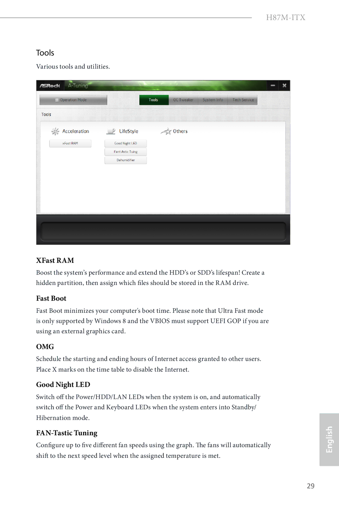 ASRock H87M-ITX manual Tools, XFast RAM 