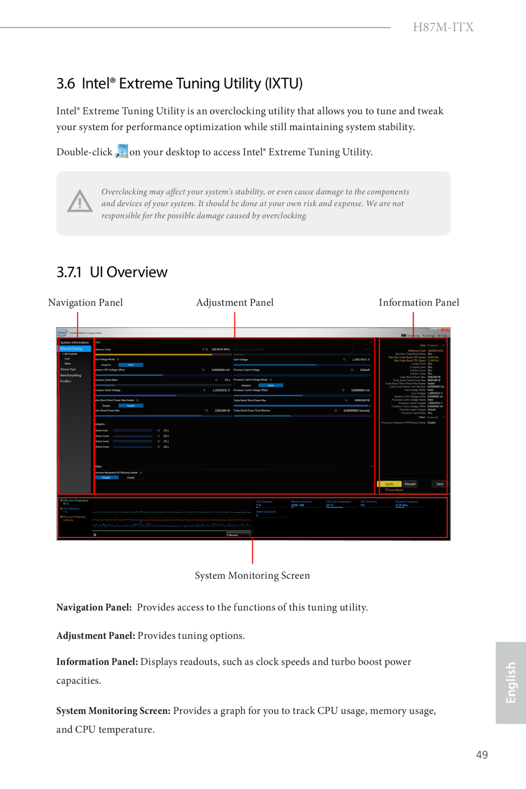 ASRock H87M-ITX manual Intel Extreme Tuning Utility Ixtu, UI Overview 