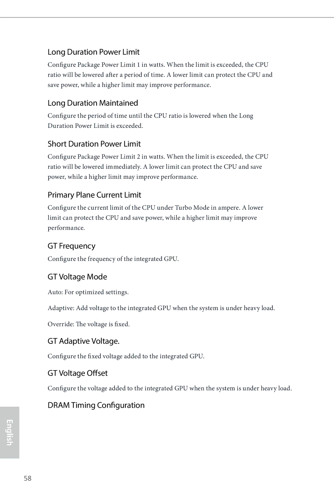 ASRock H87M-ITX manual Long Duration Power Limit, Long Duration Maintained, Short Duration Power Limit, GT Frequency 